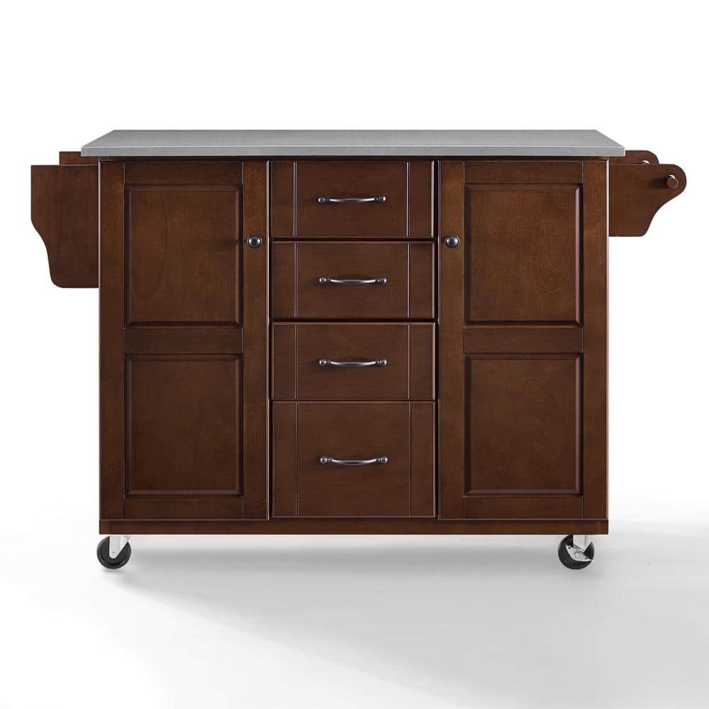 Mahogany and Stainless Steel Kitchen Cart with Spice Rack