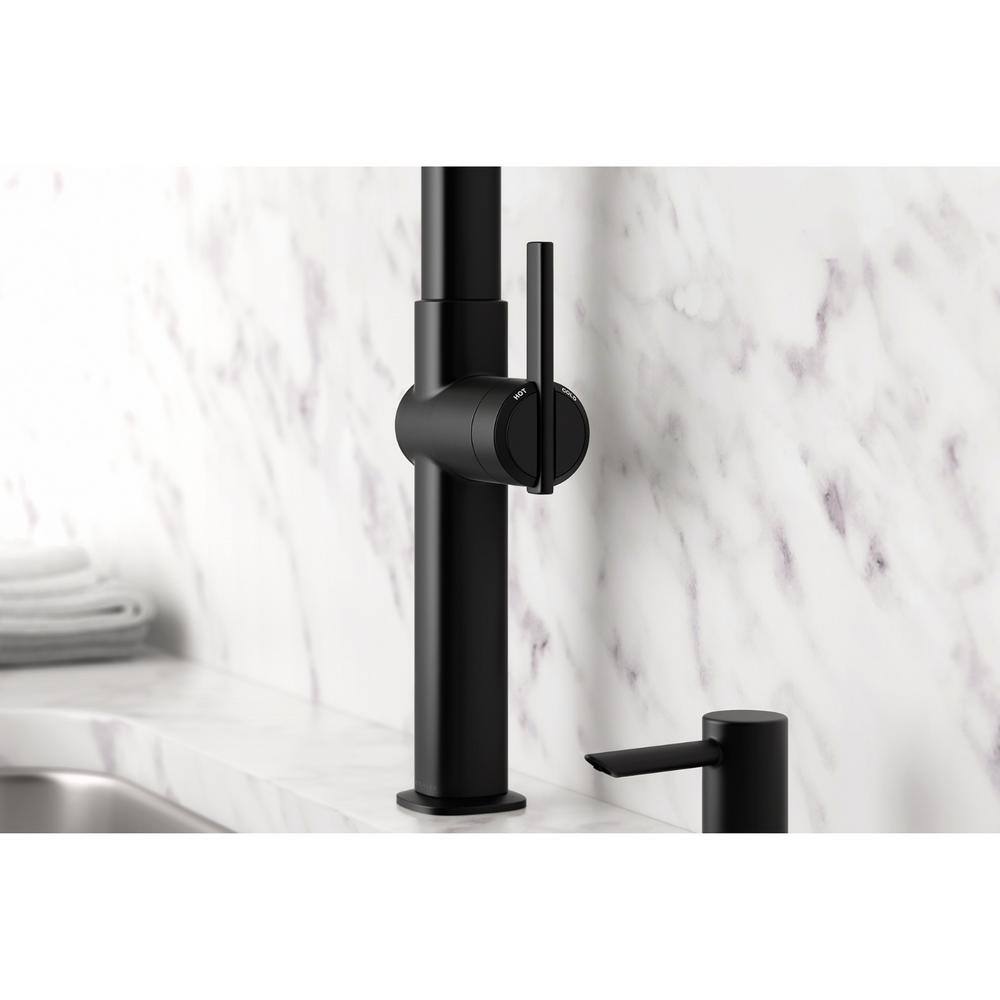 Matte Black Single Handle Pull-Down Kitchen Faucet with Soap Dispenser