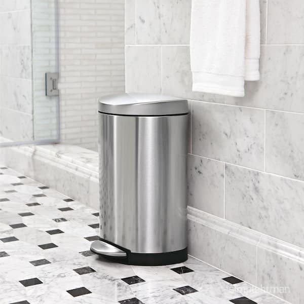 simplehuman 10L Semi-Round Step Bathroom Trash Can with Soft-Close