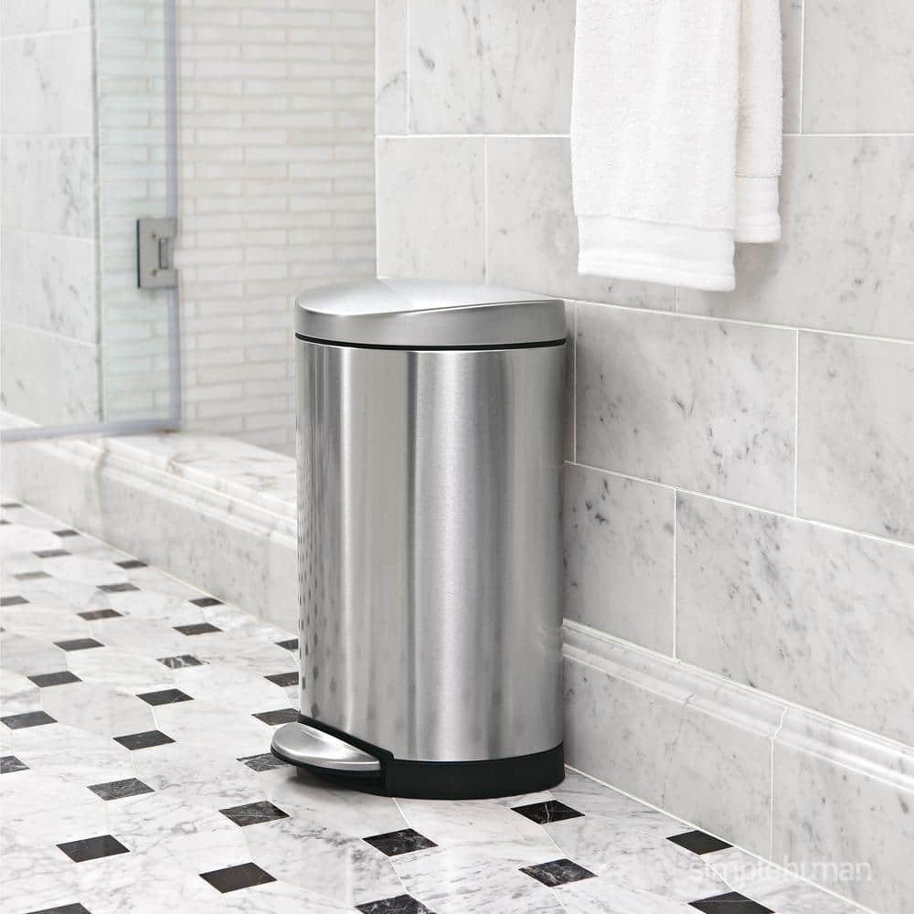 Brushed Stainless Steel Semi-Round Step Trash Can 2.6 Gallon