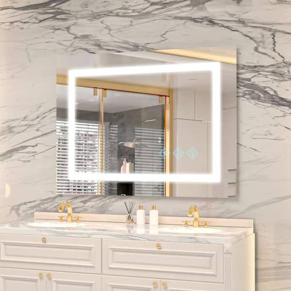 48 in. W x 36 in. H Rectangular Frameless Dimmable LED Anti-Fog Wall Bathroom Vanity Mirror in White