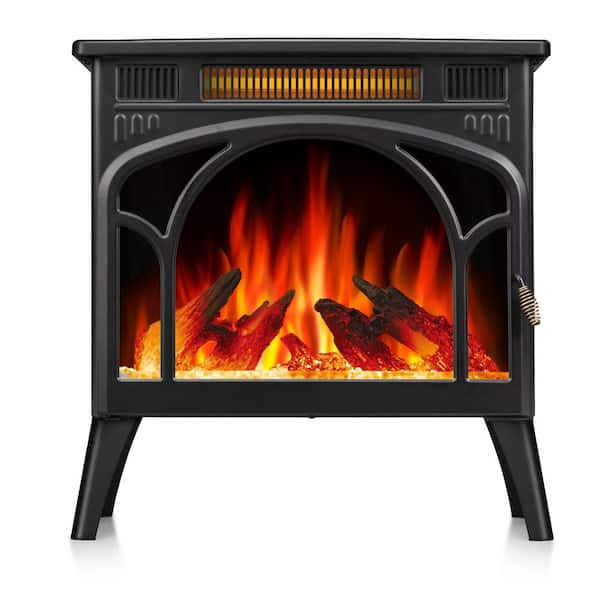23 in. Freestanding Electric Fireplace in Black Fireplace Stove with Realistic Flame Effect, Remote