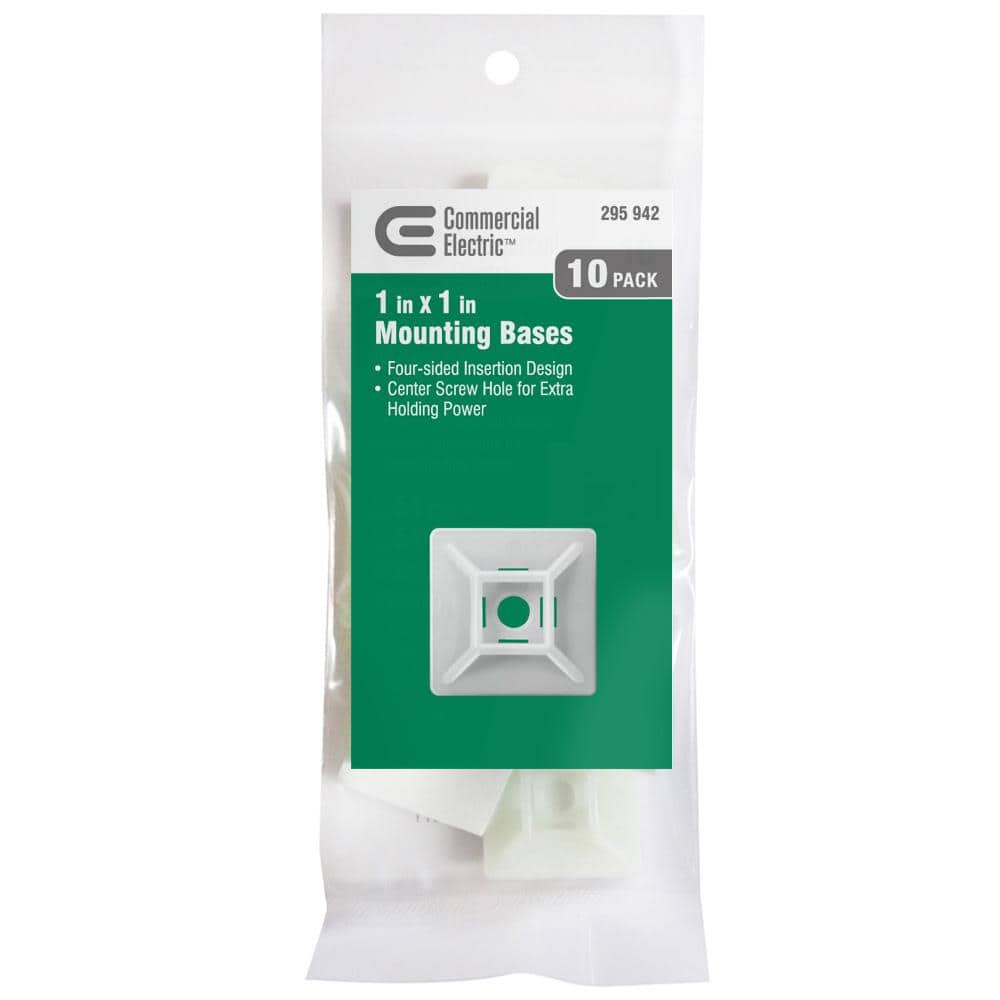 1in Standard Mounting Base for Cable Zip Ties 10 Pack Natural (White)