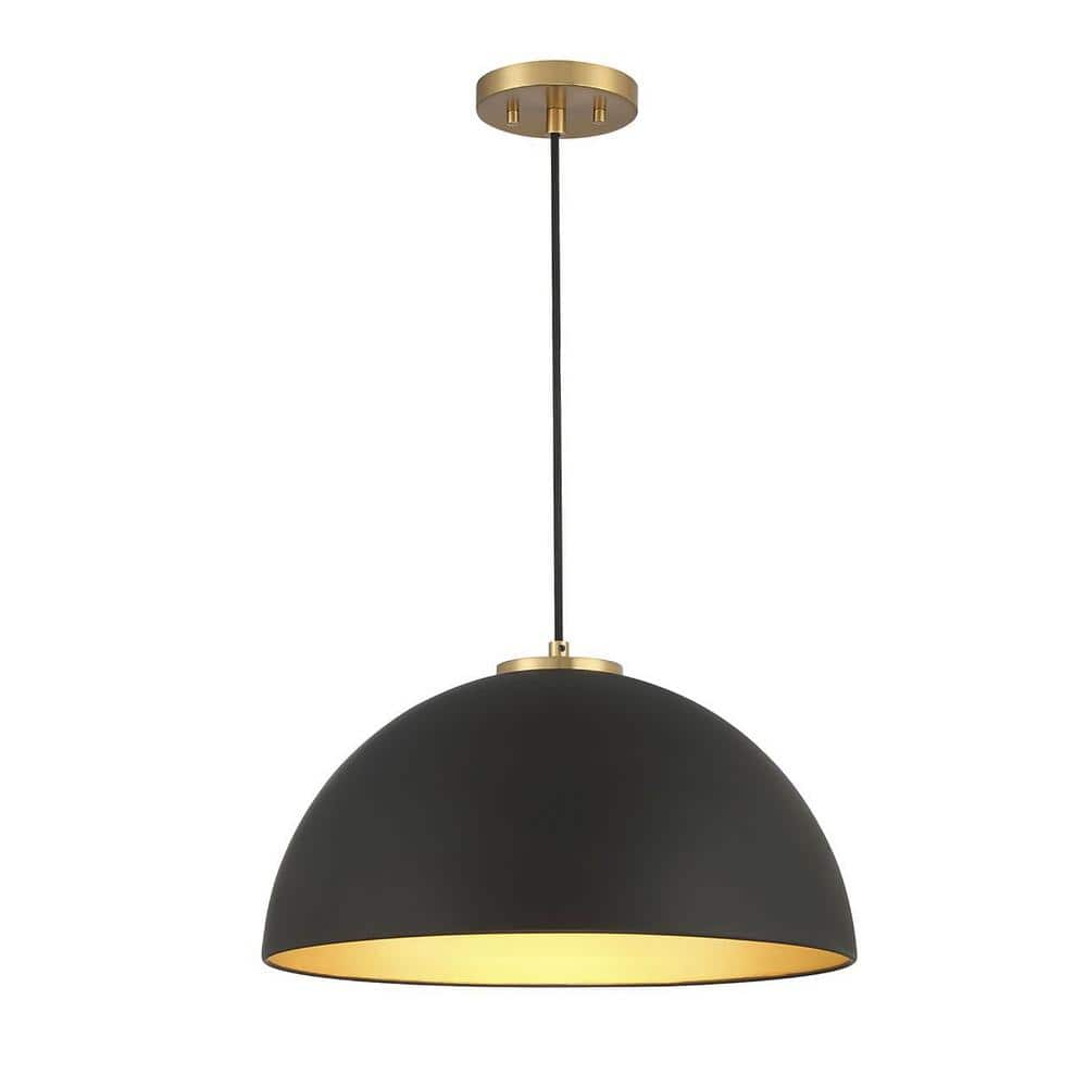 18 in. W x 10 in. H 1-Light Matte Black with Natural Brass Hanging Pendant Light with Metal Dome Shade price history on PriceWatchPro