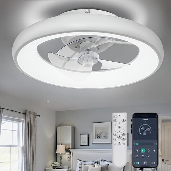 20 in. Indoor Ceiling Fan with Light Remote and APP Control, 6 Wind Speeds Smart Modern Ceiling Fan for Bedroom(White)