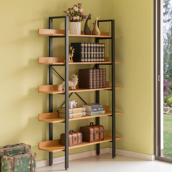 Set Of 2 Bookcase Open Etagere Stand Wood Bookshelf Storage Shelf Brown 2 Tier 
