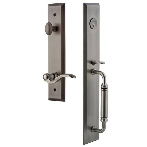 Grandeur Fifth Avenue Antique Pewter 1-Piece Door Handleset with C Grip and Bellagio Lever - Left Handed