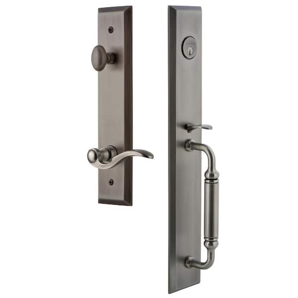 Grandeur Fifth Avenue Antique Pewter 1-Piece Door Handleset with C Grip and Bellagio Lever - Right Handed