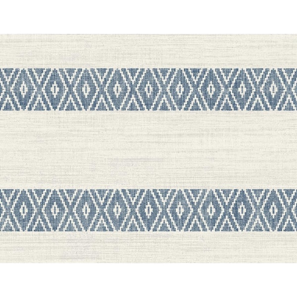 LILLIAN AUGUST 60.75 sq. ft. Coastal Haven Nautical Blue Alani Geo Stripe Embossed Vinyl Unpasted Wallpaper Roll