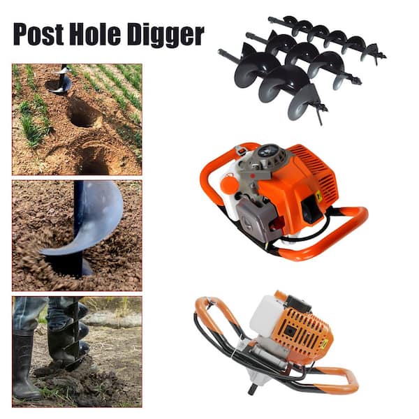 Post Hole Auger Gas Powered Fence Earth Auger Engine, 52cc Powered Engine,  Plastic Over Exhaust Vent