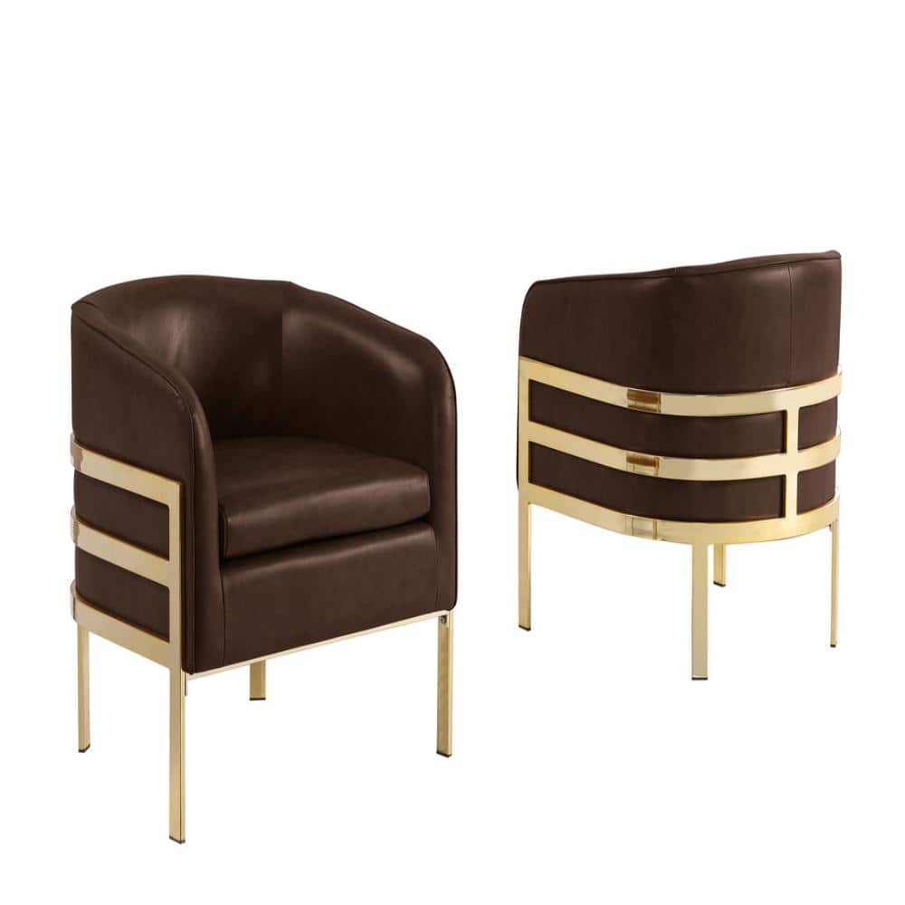 Ernie Espresso Color Leath-Aire Fabric Barrel Accent Chair Set of 1 With Gold Chrome Plating Base price history on PriceWatchPro