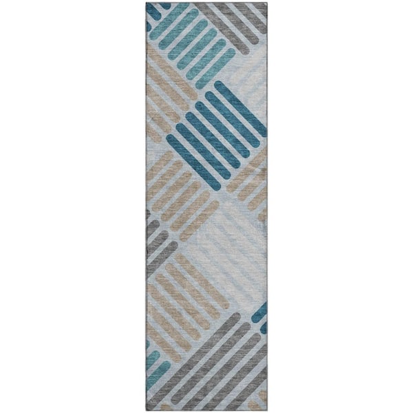 Mayfield Premium Machine Washable Abstract AMF2339 Teal 2 ft. x 7 ft. Runner Rug