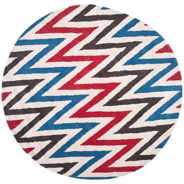 Chatham 7 ft. x 7 ft. Ivory/Multi Zig-Zag Striped Round Area Rug