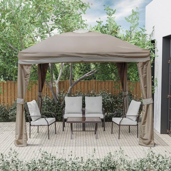 Mooncrest 11.34 ft. x 11.34 ft. Beige Outdoor Portable Gazebo Canopy