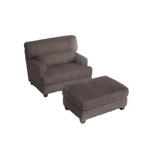 Uixe Modern Dark Camel Faux Rabbit Fur Polyester Fabric Upholstered Accent Arm Chair with Ottoman (Set of 1)