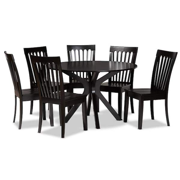 Baxton Studio Zora 7-Piece Dark Brown Dining Set