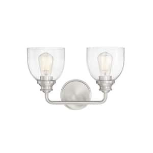 Vale 14.75 in. W x 9.75 in. H 2-Light Satin Nickel Bathroom Vanity Light with Clear Glass Shades