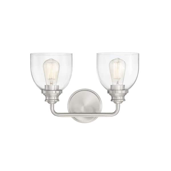 Savoy House Vale 14.75 in. W x 9.75 in. H 2-Light Satin Nickel Bathroom Vanity Light with Clear Glass Shades