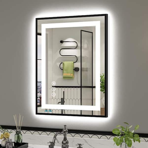 24 in. W x 32 in. H Rectangular Framed Front and Back LED Lighted Anti-Fog Wall Bathroom Vanity Mirror in Tempered Glass