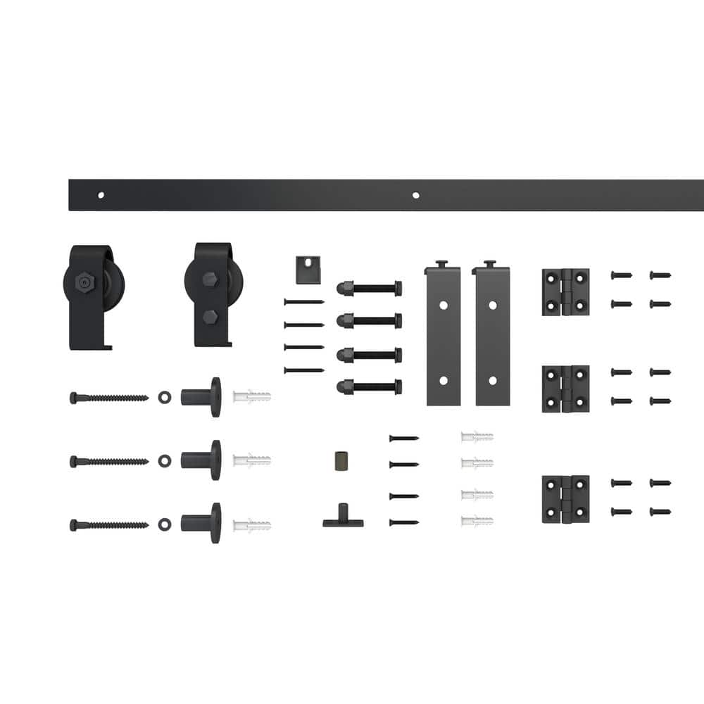 Weather Gray Stained Solid Pine Wood Bi-Fold Barn Door with Hardware Kit