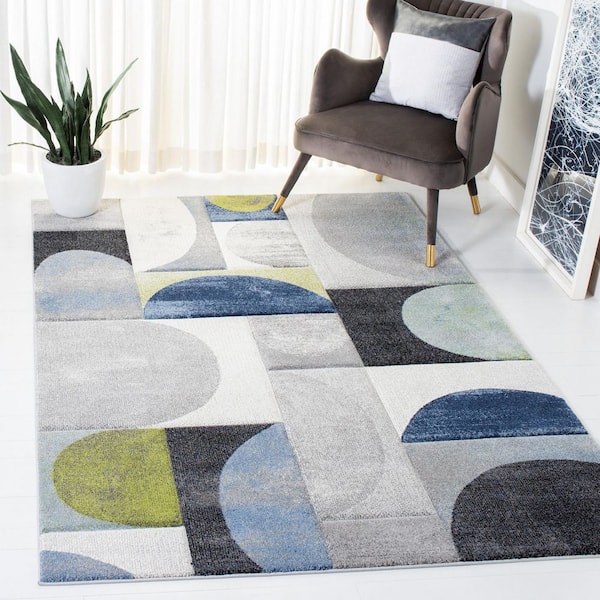 Hollywood 7 ft. x 9 ft. Gray/Blue Abstract Geometric Area Rug