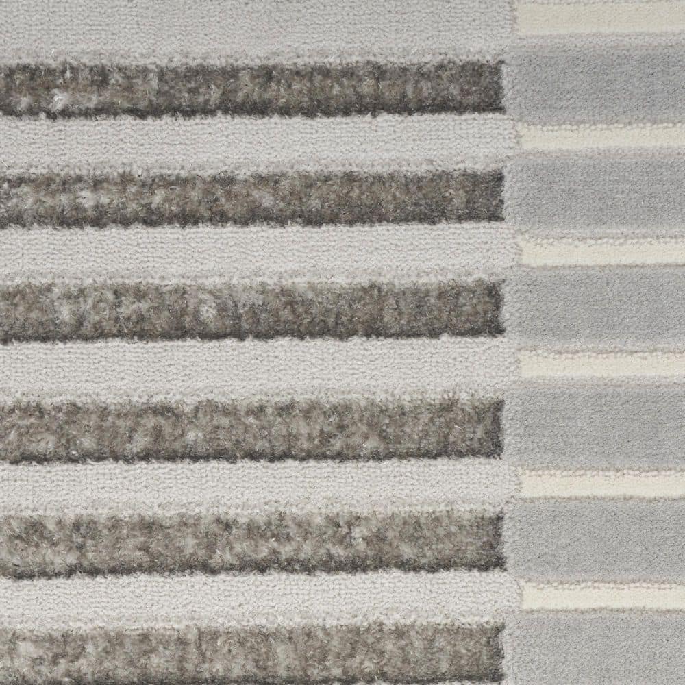 Silver Grey Striped 5' x 7' Synthetic Area Rug