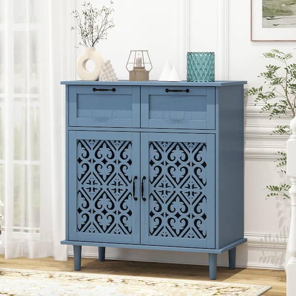Blue MDF 31.5 in. W Sideboard with 2 Drawers and 2 Doors