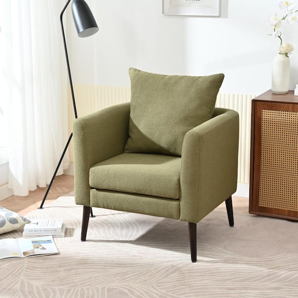 Noble House Heights Olive Green Modern Upholstered Fleece Arm Chair, Solid Wood Legs