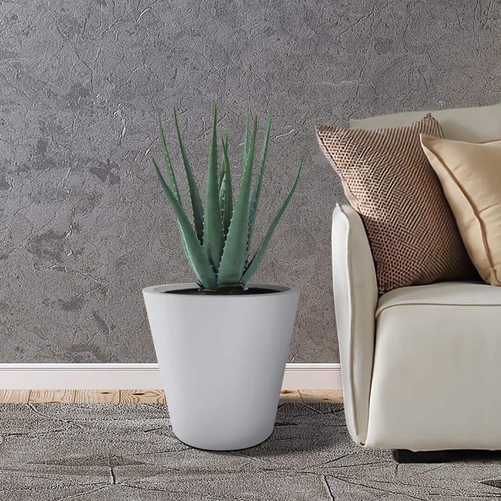 Elegant Pure White 18'' Lightweight Concrete Modern Round Planter