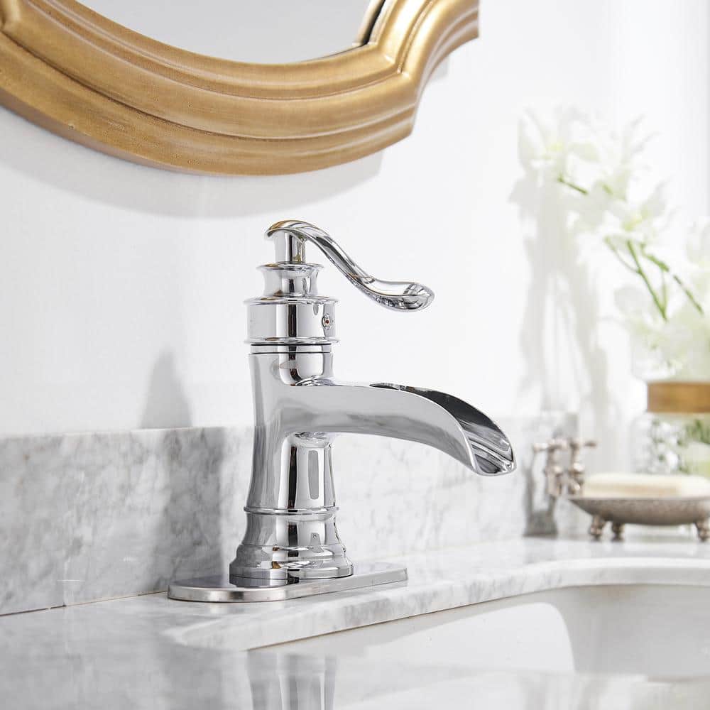 Chrome Single Handle Waterfall Bathroom Faucet with Pop-Up Drain