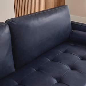 Goodwin 75.4 in. Square Arm Faux Leather Rectangle Sofa in. Navy Blue