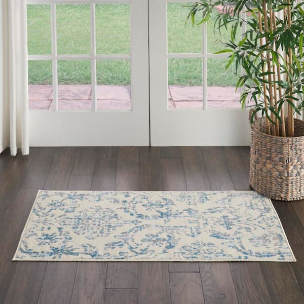Jubilant Ivory/Blue doormat 2 ft. x 4 ft. Persian Vintage Kitchen Area Rug