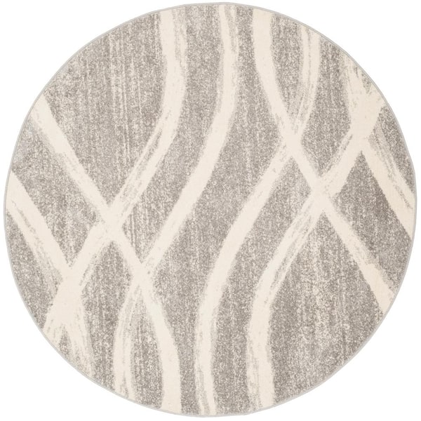 Adirondack Gray/Cream 3 ft. x 3 ft. Waves Round Area Rug