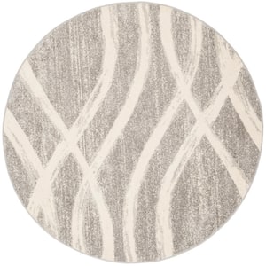 Adirondack Gray/Cream 6 ft. x 6 ft. Round Striped Area Rug