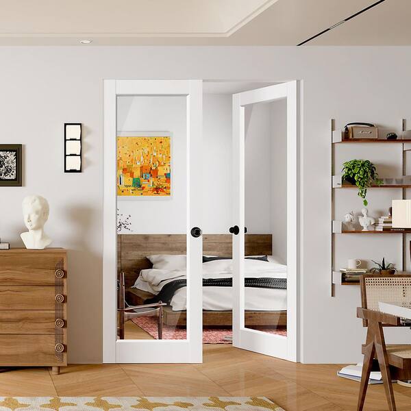 TENONER 32 in. x 80 in. Full Lite, Clear Glass, White Primed