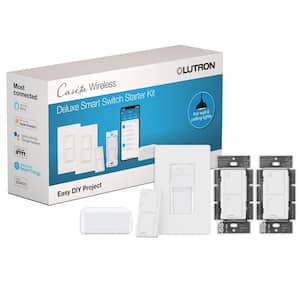 Caseta Deluxe Smart Switch Kit with Smart Bridge, 2 Smart Switches, Remote in White