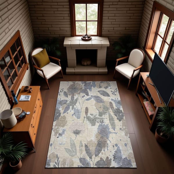 Mayfield Premium Machine Washable Abstract AMF1549 Beige 3 ft. x 4 ft. Area Rug