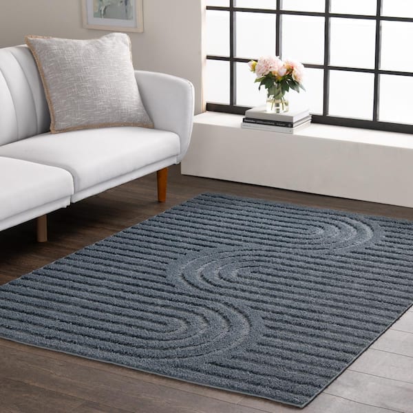 Oathil Stone Blue 9 ft. x 12 ft. Geometric Area Rug