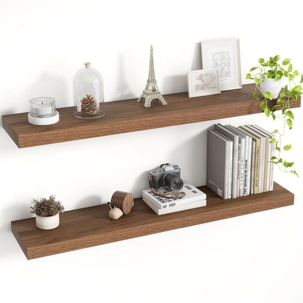 36 in. W x 8 in. D Walnut Floating Decorative Wall Shelf Set of 2