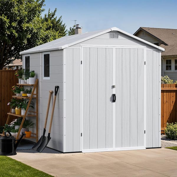 6 ft. W x 8 ft. D Outdoor Storage Resin Plastic Shed with Floor and Windows, White(48 sq. ft. )