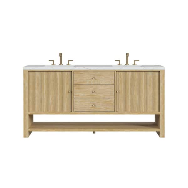 James Martin Vanities Marigot 72.0 in. W x 23.5 in. D x 36 in. H Double Bathroom Vanity in Sun Washed Oak Ethereal Noctis Qt. Top