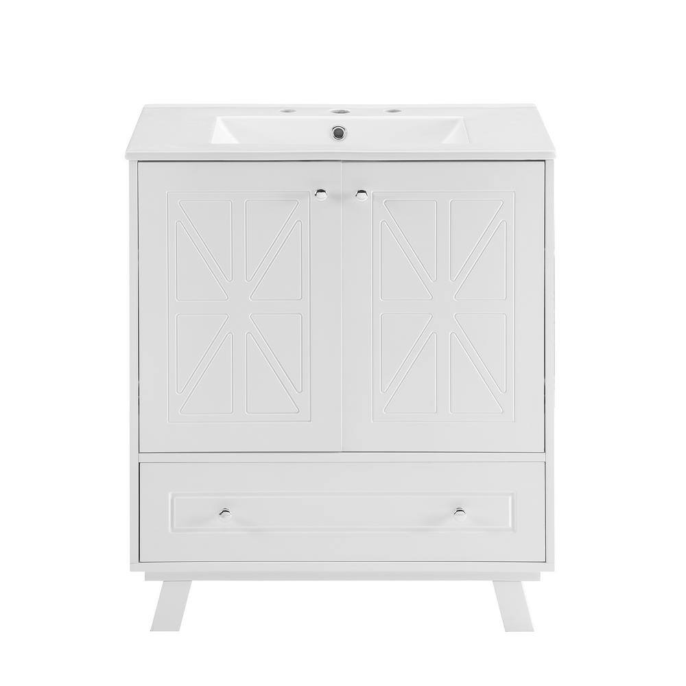 30 in. W x 18 in. D x 33 in. H Freestanding Bath Vanity in White with White