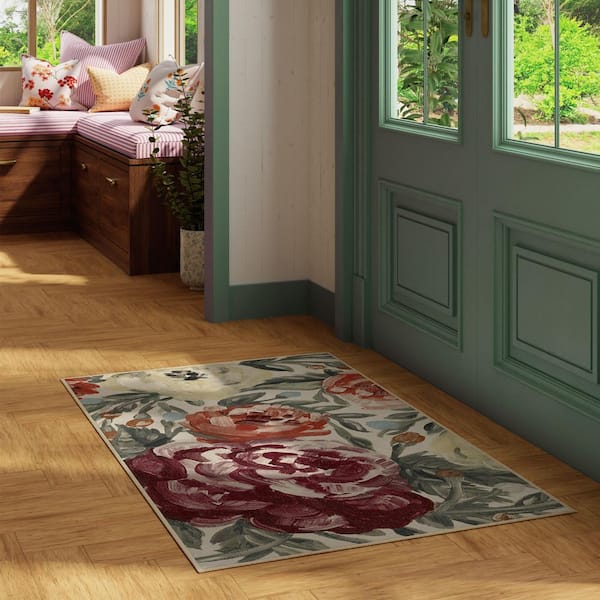 Machine Washable Rug with Standard Pad - Camellia Currant 3 ft. x 5 ft.