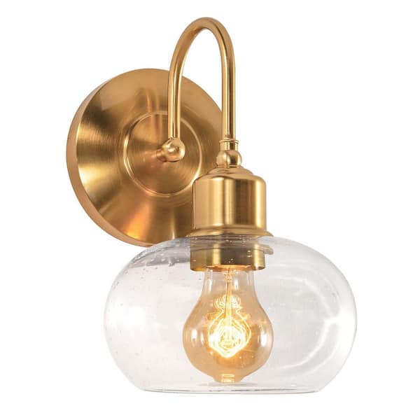Laney 1-Light Vintage Gold, Clear Wall Sconce with Clear Seeded Glass Shade