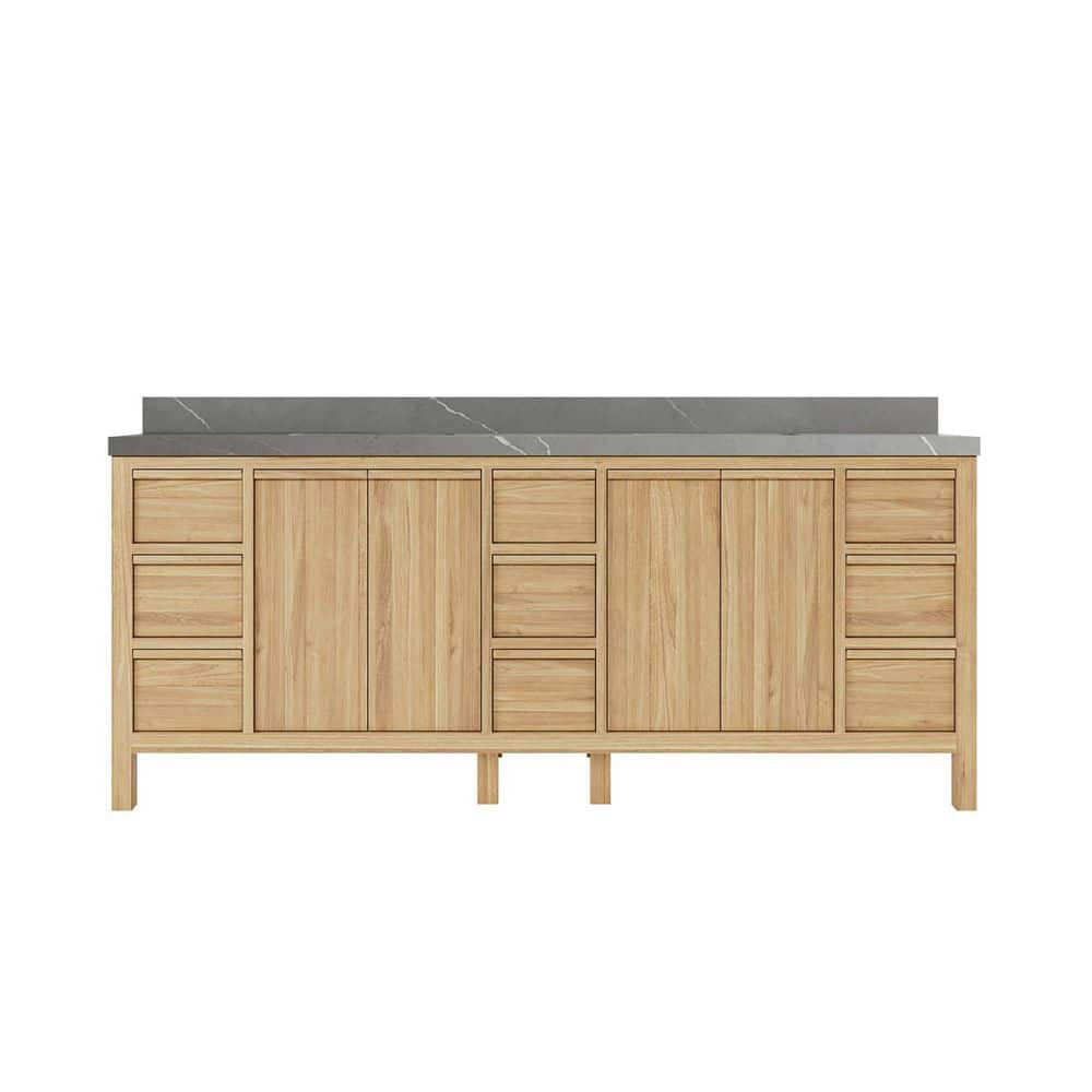 Elizabeth 84 in. W x 22 in. D x 36 in. H Double Sink Bath Vanity in Natural with 2 in. Piatra Quartz Top price history on PriceWatchPro