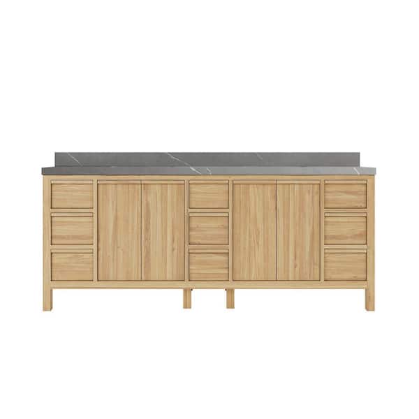 Willow Collections Elizabeth 84 in. W x 22 in. D x 36 in. H Double Sink Bath Vanity in Natural with 2 in. Piatra Quartz Top