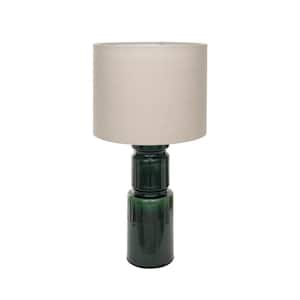 23 in. Green and Natural Ceramic LED Table Lamp with Natural Linen Shade