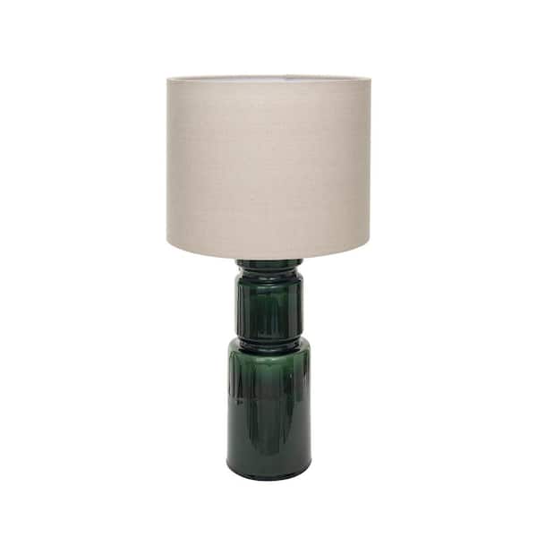 Storied Home 23 in. Green and Natural Ceramic LED Table Lamp with Natural Linen Shade