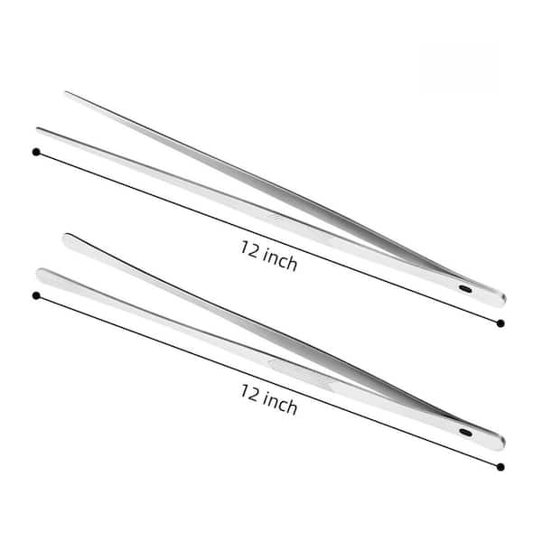 12 in. Stainless Steel Kitchen Cooking Tongs and Tweezers for Chef, Serving Food, Grill, Culinary, Salad & BBQ (2-Pack)