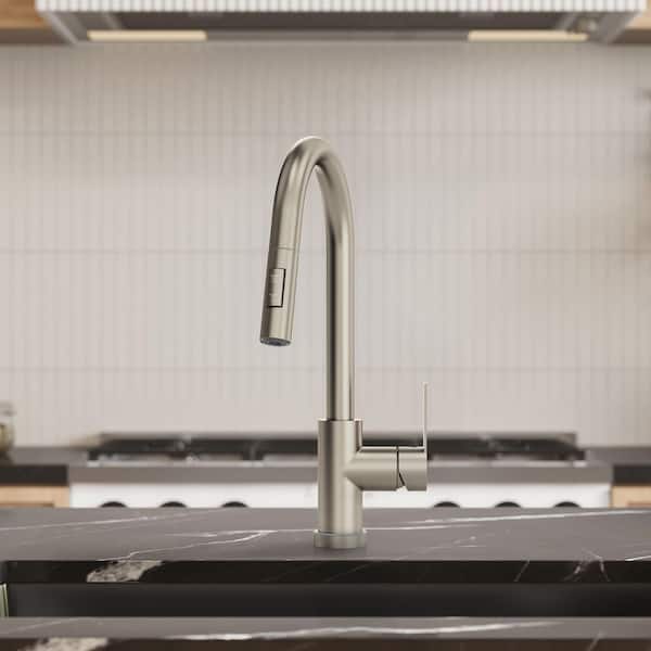 Single-Handle Pull Down Kitchen Faucet with FastMount and LED Temperature Indicator in Brushed Nickel